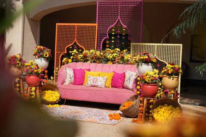 Backdrop and Lounge — Haldi decor — Taj Exotica
